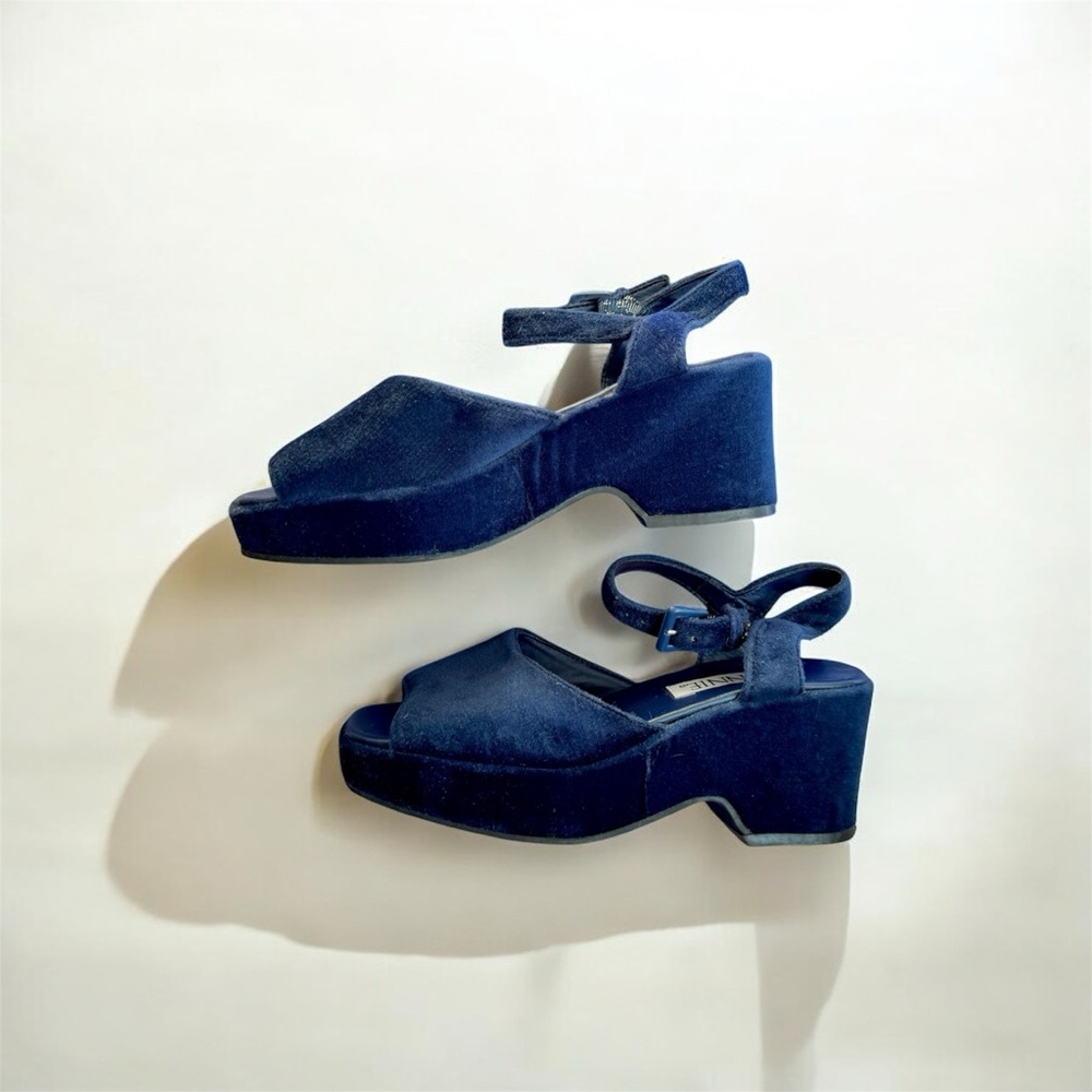 connie blue velvet platforms
